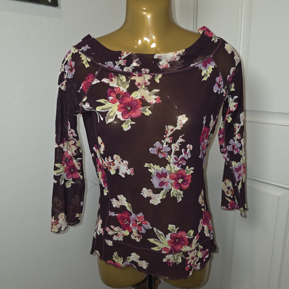 Vintage 90s Y2K The Limited sheer pink floral blouse
